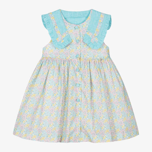 Foque-Girls Turquoise Floral Delight Dress | Childrensalon Outlet