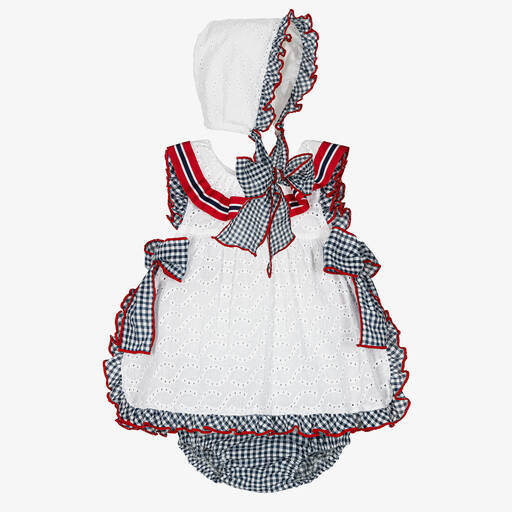 Foque-Girls White & Blue Cotton Dress Set | Childrensalon Outlet