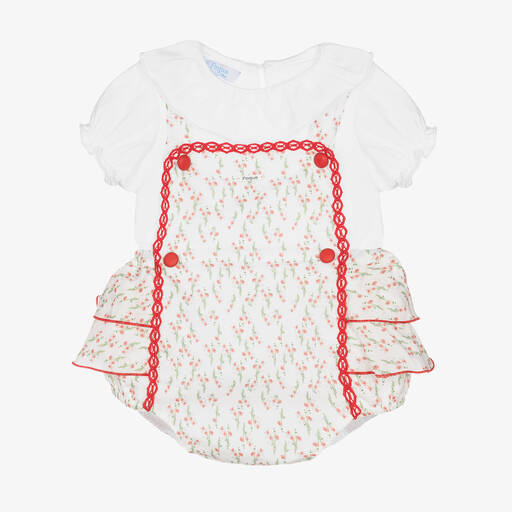 Foque-طقم شورت أطفال بناتي قطن لون أبيض وأحمر | Childrensalon Outlet