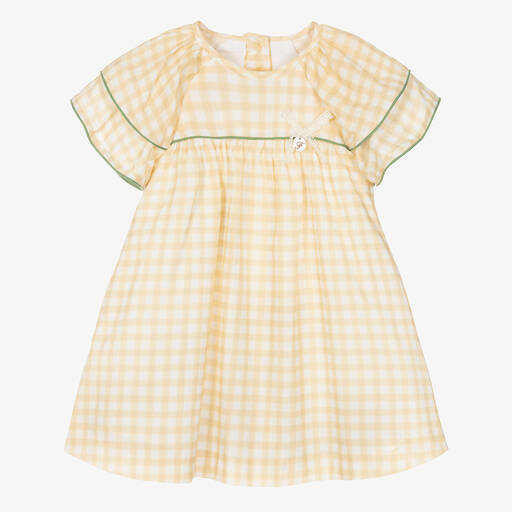 Foque-Girls Yellow Gingham Cotton Dress | Childrensalon Outlet