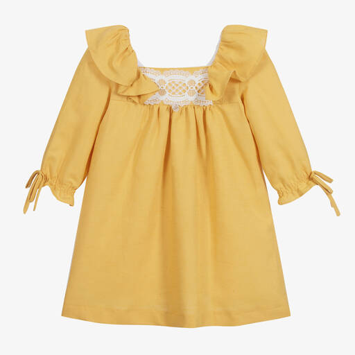Foque-Girls Yellow Linen Dress  | Childrensalon Outlet