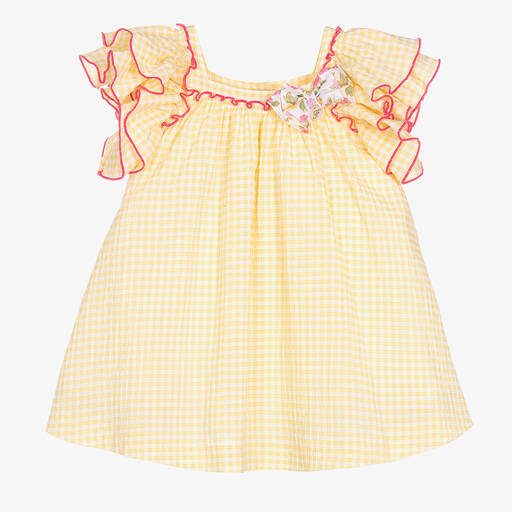 Foque-فستان مزيج قطن لون أصفر وأبيض | Childrensalon Outlet