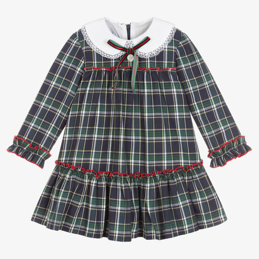 Foque-Green & Blue Check Dress  | Childrensalon Outlet