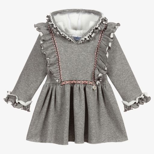 Foque-Graues Kapuzenkleid aus Jersey  | Childrensalon Outlet