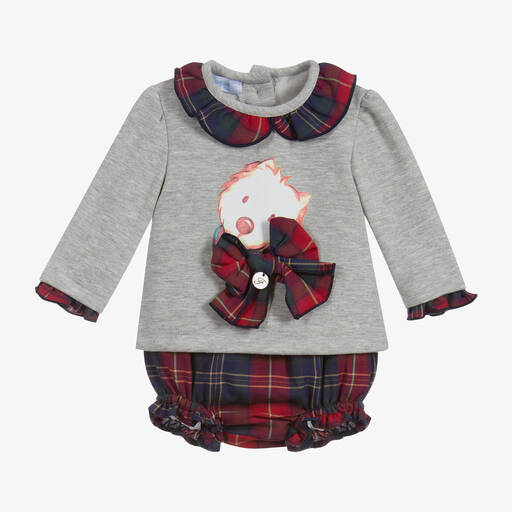 Foque-Grey & Red Tartan Shorts Set | Childrensalon Outlet