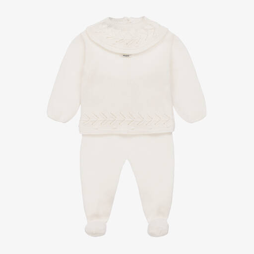 Foque-Ivory Wool & Cashmere Knitted 2 Piece Babygrow | Childrensalon Outlet
