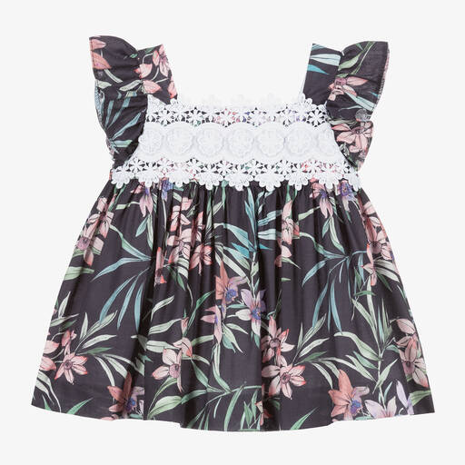 Foque-Navy Blue Cotton Dress Set  | Childrensalon Outlet