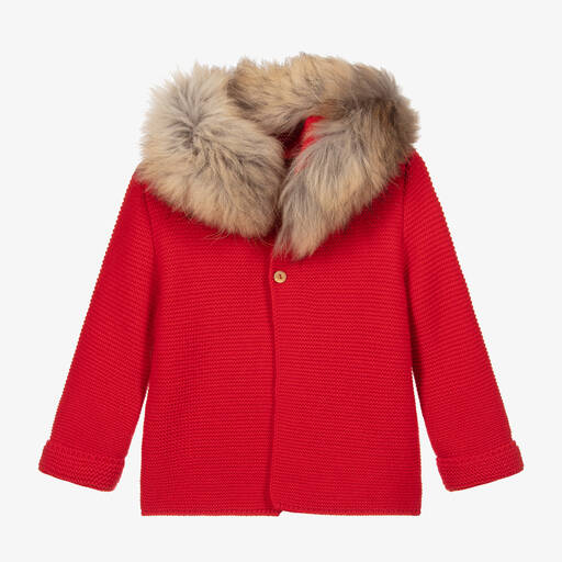 Foque-Красное пальто с капюшоном с меховой отделкой | Childrensalon Outlet