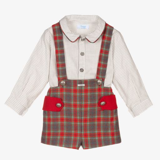Foque-Red & Grey Check Shorts Set | Childrensalon Outlet