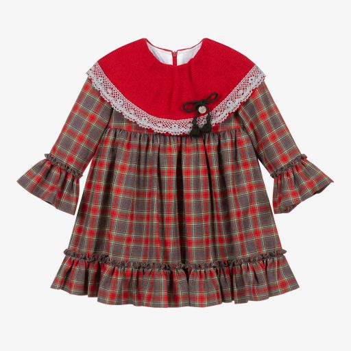 Foque-فستان قطن تارتان لون أحمر ورمادي وأخضر | Childrensalon Outlet
