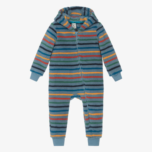 Frugi-Blau gestreifter Fleece-Overall | Childrensalon Outlet