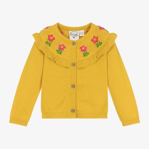 Frugi-Baby Girls Yellow Cotton Flower Cardigan | Childrensalon Outlet