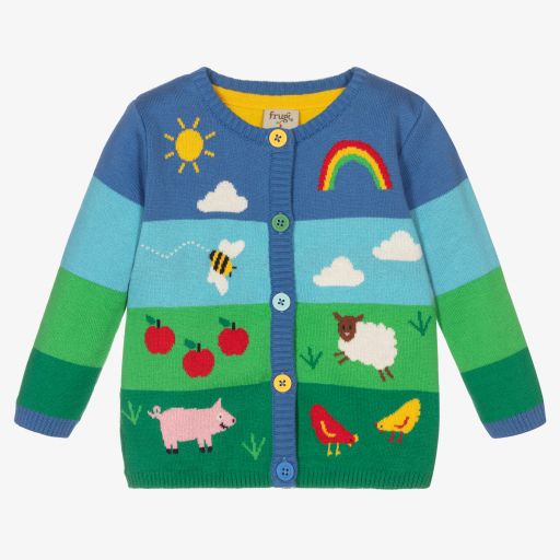 Frugi-Blue & Green Cotton Cardigan | Childrensalon Outlet