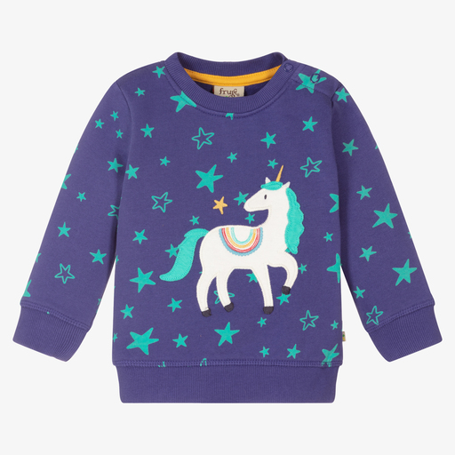 Frugi-Blaues Einhorn-Baumwoll-Sweatshirt | Childrensalon Outlet