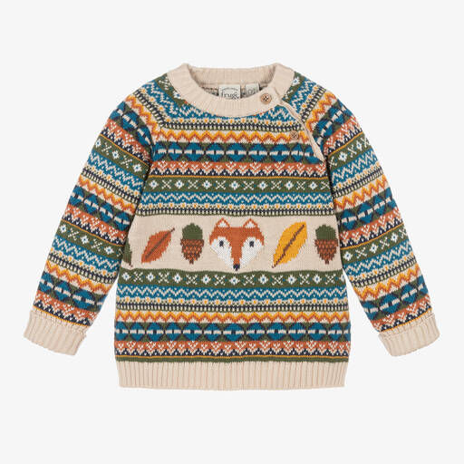 Frugi-Boys Beige & Green Fairisle Fox Sweater | Childrensalon Outlet