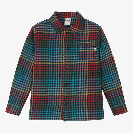 Frugi-Boys Blue Cotton Flannel Check Shirt | Childrensalon Outlet