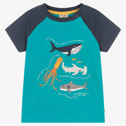 Frugi-Boys Blue Organic Cotton Sea Life T-Shirt | Childrensalon Outlet