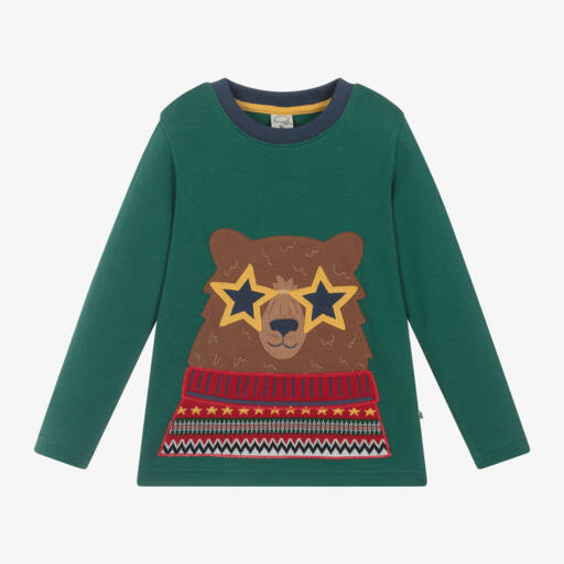 Frugi-Boys Forest Green Bear Tee | Childrensalon Outlet