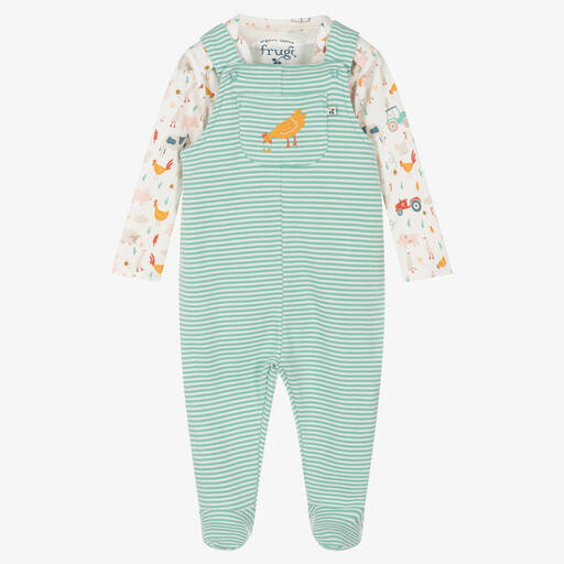 Frugi-Boys Green Organic Cotton Babygrow Set | Childrensalon Outlet
