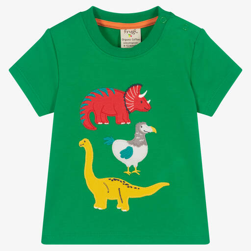 Frugi-Boys Green Organic Cotton Dinosaur T-Shirt | Childrensalon Outlet