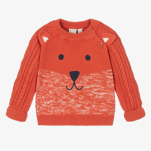 Frugi-Boys Orange Organic Cotton Fox Sweater | Childrensalon Outlet