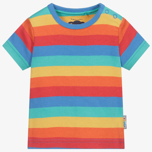 Frugi-Boys Rainbow Stripe Organic Cotton T-Shirt | Childrensalon Outlet