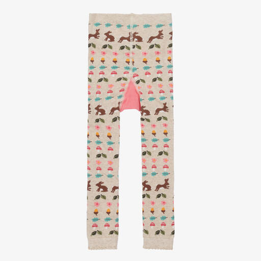 Frugi-Girls Beige Rabbit Organic Cotton Leggings | Childrensalon Outlet