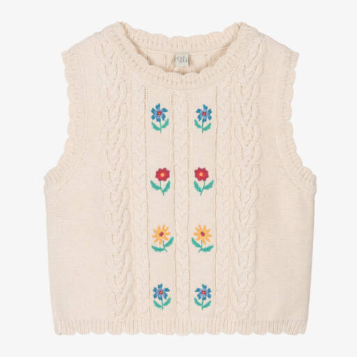 Frugi-Girls Cream Knit Flower Vest | Childrensalon Outlet