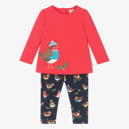 Frugi-Girls Festive Red Robin Cotton Leggings Set | Childrensalon Outlet