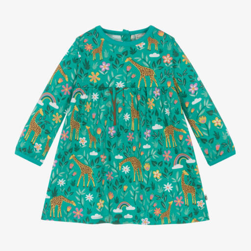 Frugi-Girls Green Giraffe Pattern Dress | Childrensalon Outlet