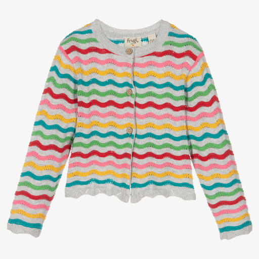 Frugi-Girls Grey Striped Cotton Knit Cardigan | Childrensalon Outlet