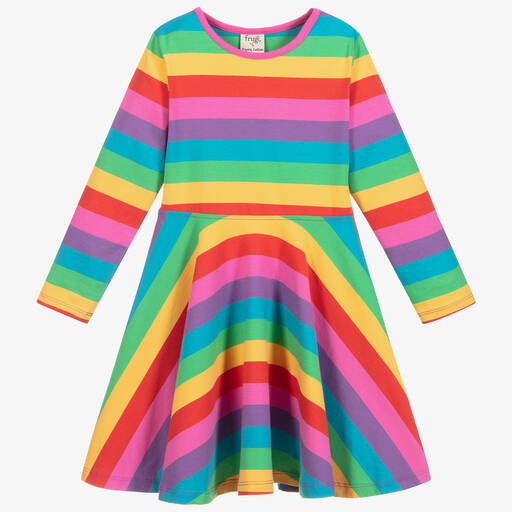 Frugi-Girls Pink Rainbow Striped Cotton Dress | Childrensalon Outlet