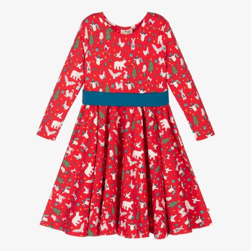 Frugi-فستان قطن عضوي جيرسي لون أحمر | Childrensalon Outlet