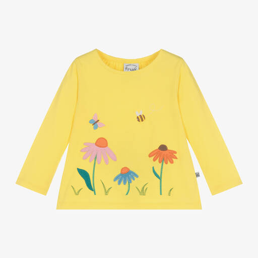 Frugi-Girls Yellow Organic Cotton Flower Top | Childrensalon Outlet