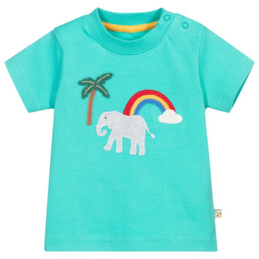 Frugi-تيشيرت قطن عضوي لون أخضر أكوا | Childrensalon Outlet