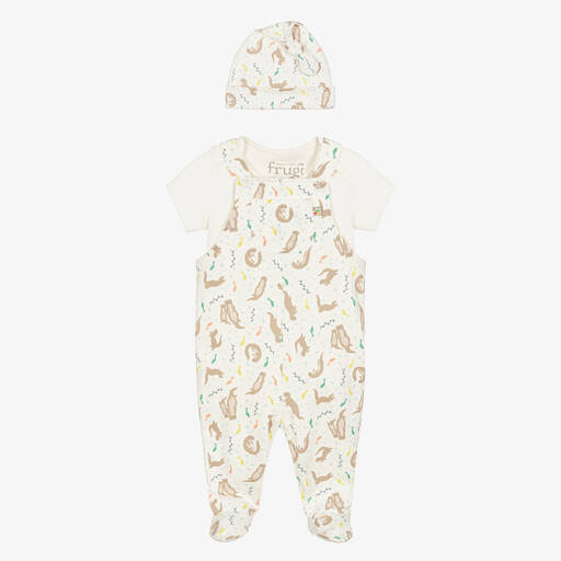 Frugi-Ivory Cotton Otter Print Babysuit Set | Childrensalon Outlet