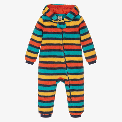 Frugi-Rainbow Striped Fleece Pramsuit | Childrensalon Outlet