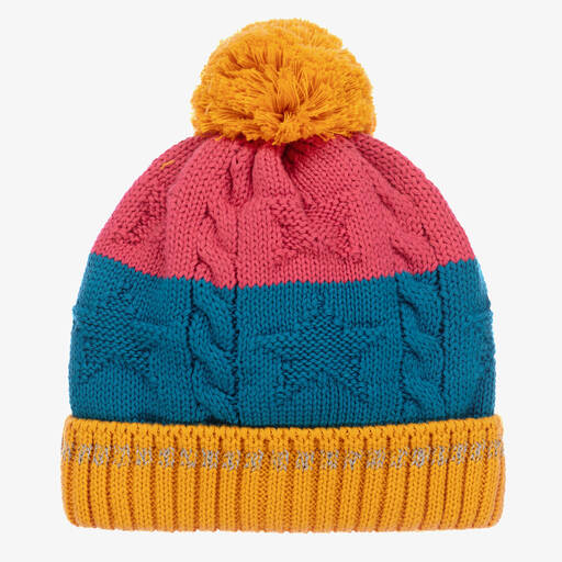 Frugi-Yellow & Pink Organic Cotton Knitted Hat | Childrensalon Outlet