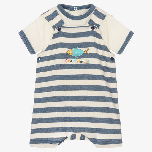 FS Baby-Baby Boys Blue Striped Cotton Shorts Set | Childrensalon Outlet