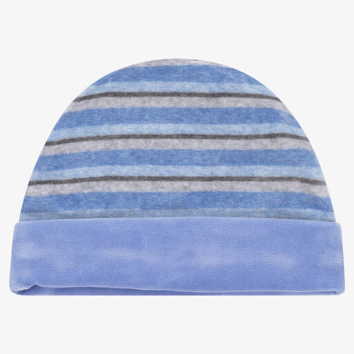 FS Baby-Baby Boys Blue Striped Cotton Velour Hat | Childrensalon Outlet