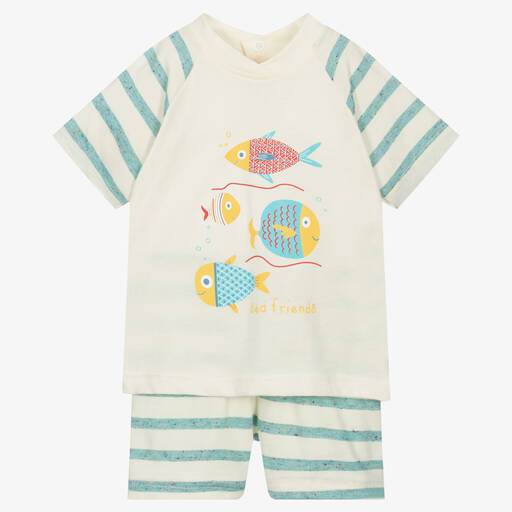 FS Baby-Baby Boys Ivory Cotton Fish Shorts Set | Childrensalon Outlet