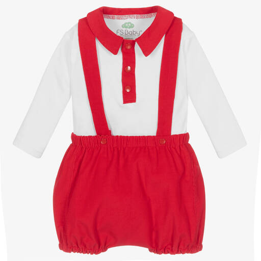 FS Baby-Baby Boys Red & White Cotton Shorts Set | Childrensalon Outlet