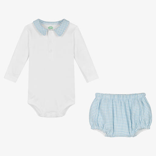 FS Baby-Baby Boys White & Blue Cotton Shorts Set | Childrensalon Outlet