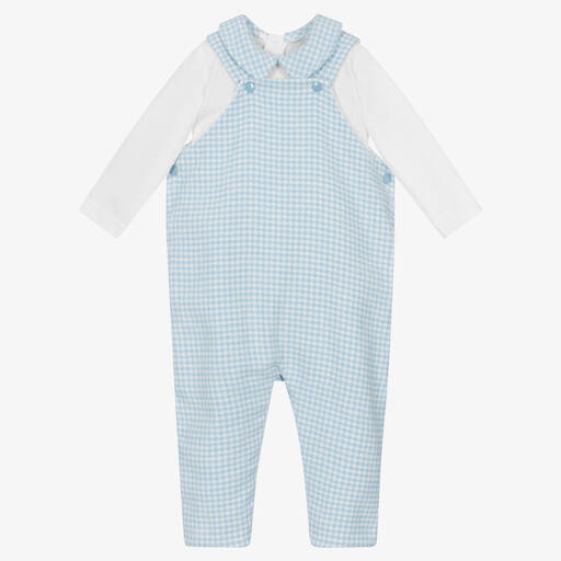 FS Baby-Baby Boys White & Blue Dungarees Set | Childrensalon Outlet