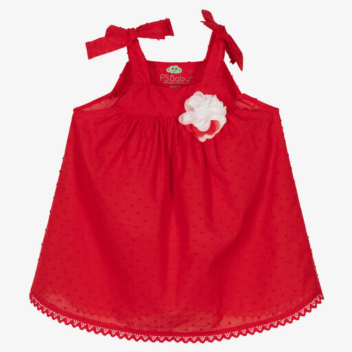 FS Baby-Baby Girls Red Cotton Dress | Childrensalon Outlet