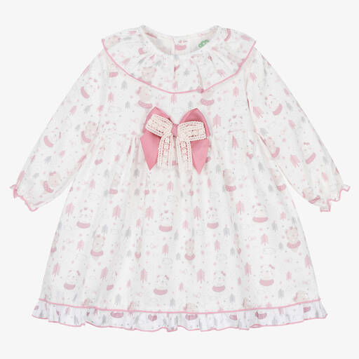 FS Baby-Baby Girls White & Pink Cotton Dress | Childrensalon Outlet