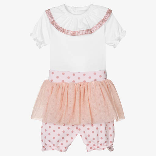 FS Baby-Baby Girls White & Pink Cotton Shorts Set | Childrensalon Outlet