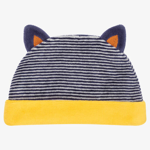FS Baby-Blue & Yellow Cotton Velour Baby Hat | Childrensalon Outlet
