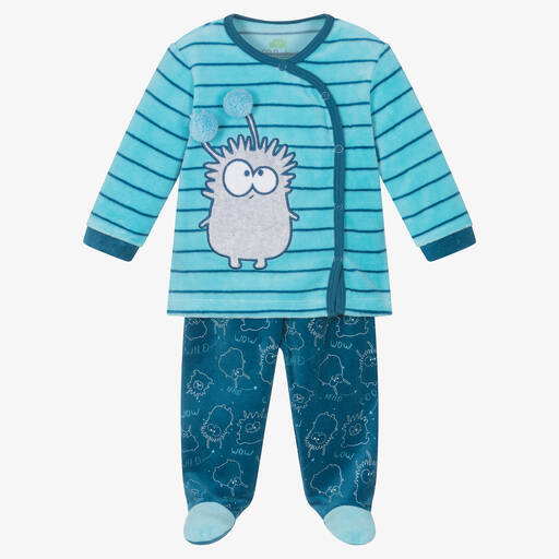 FS Baby-Boys Blue Cotton Monster 2 Piece Babygrow | Childrensalon Outlet