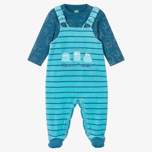 FS Baby-Boys Blue Cotton Monster 2 Piece Babygrow | Childrensalon Outlet